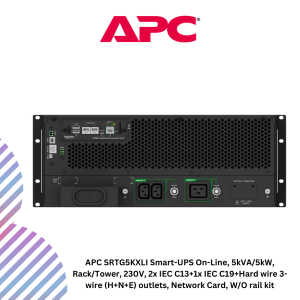 APC SRTG5KXLI Smart-UPS On-Line, 5kVA/5kW, Rack/Tower, 230V, 2x IEC C13+1x IEC C19+Hard wire 3-wire (H+N+E) outlets, Network Card, W/O rail kit