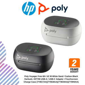 Poly Voyager Free 60+ UC M White Sand / Carbon Black Earbuds +BT700 USB-A / USB-C Adapter +Touchscreen Charge Case (7Y8G7AA()7Y8G8AA)(7Y8G9AA)(7Y8H0AA)
