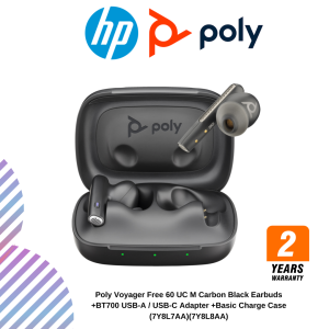 inc (25) Poly Voyager Free 60 UC M Carbon Black Earbuds +BT700 USB-A / USB-C Adapter +Basic Charge Case (7Y8L7AA)(7Y8L8AA)