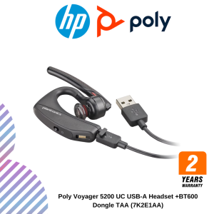 Poly Voyager 5200 UC USB-A Headset +BT600 Dongle TAA (7K2E1AA)